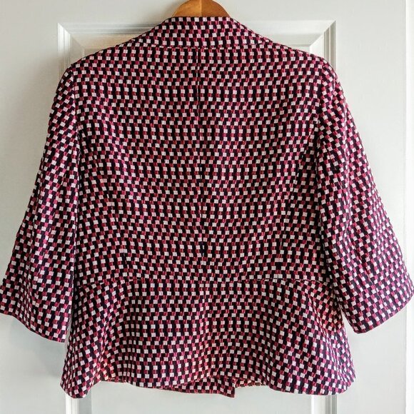 Escada Convertible Collar Metallic Check Print Peplum Blazer - Picture 3 of 9